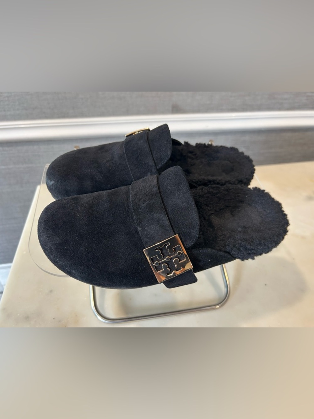 Tory Sport Black Suede Slip-On Mules